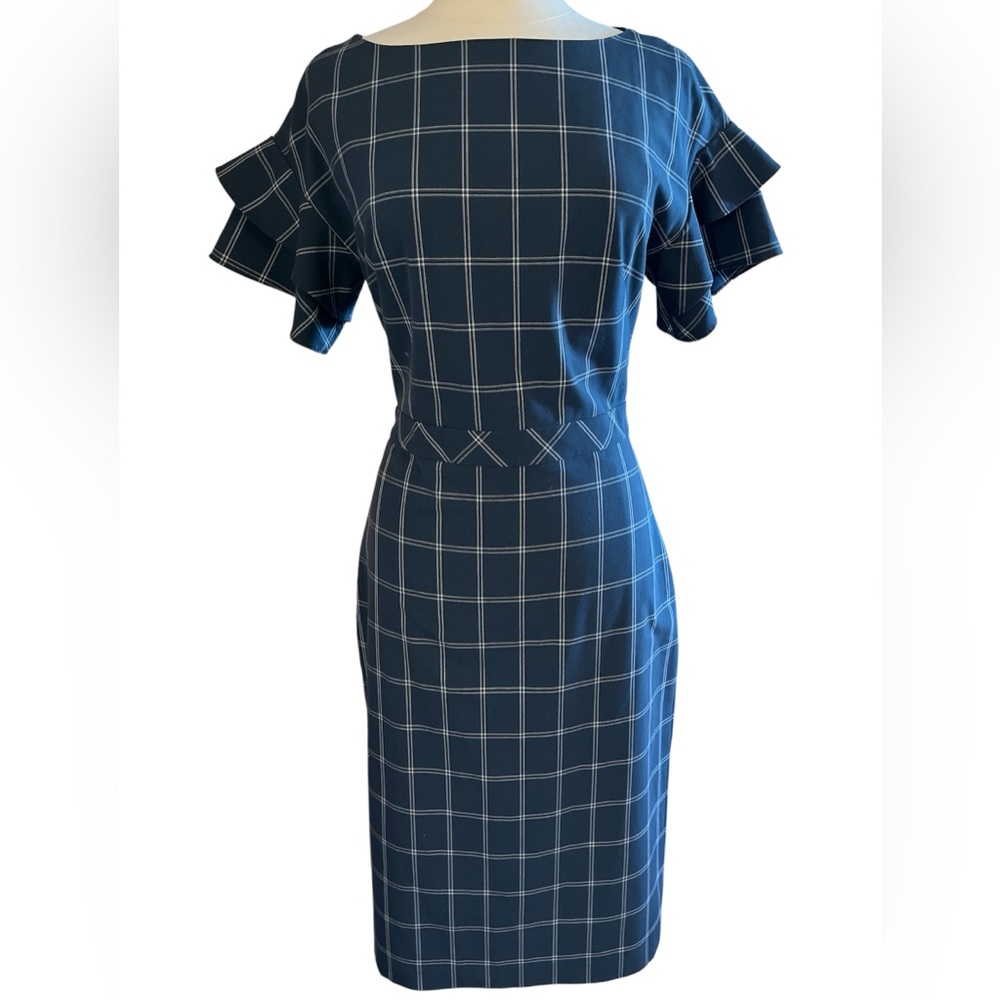 Banana Republic Retro Navy & White Midi Dress w/Short Ruffle Sleeves  Size 6